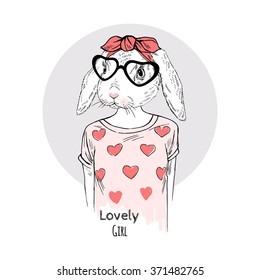 cute bunny girl hipster, girl design