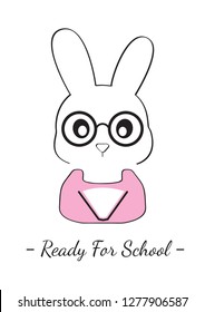 Cute Bunny Girl Illustration, Ready for School, Cartoon Bunny Vector Illustration, Cartoon Character Illustration. Paper Bag Design, Cup Design, Wall Decals...