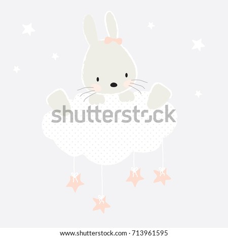 Download Cute Bunny Girl On Cloud Baby Stock Vector (Royalty Free ...