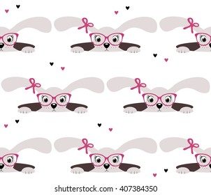 Cute bunny girl seamless pattern on white background. Tileable wallpaper