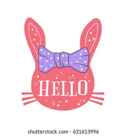 Cute bunny girl. Silhouette little rabbit with bow. Vector illustration for print on t-shirt, bag and other uses