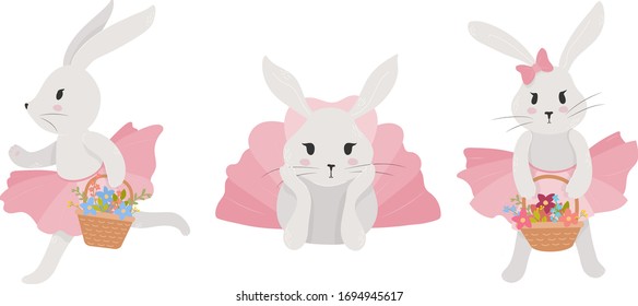 Cute bunny girl in a skirt with flowers