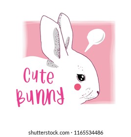 Cute bunny girl thinks. Hand drawn girlish vector illustration for t-shirts