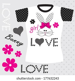 cute bunny, girl tshirt design, kids fashion vector illustration