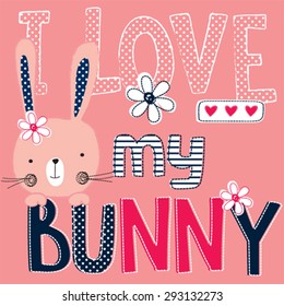 cute bunny girl, T-shirt design vector illustration