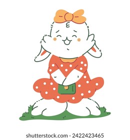 Cute bunny girl vector cartoon character illustration isolated on a white background.