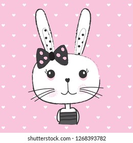 cute bunny girl vector illustration, Happy Easter card, T-shirt graphics design for kids