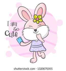 Cute Bunny girl.cartoon hand drawn vector illustration. Can be used for baby t-shirt print, fashion print design, kids wear, baby shower celebration greeting and invitation card. - Vector
