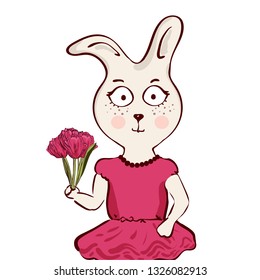 Cute Bunny girl.cartoon hand drawn vector illustration. Can be used for baby t-shirt print, fashion print design, kids wear, baby shower celebration greeting and invitation card.