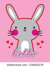 Cute Bunny girl.cartoon hand drawn vector illustration. Can be used for baby t-shirt print, fashion print design, kids wear, baby shower celebration greeting and invitation card.