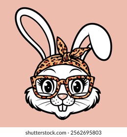 Cute Bunny with Glasses and Leopard Print Bandana