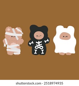 cute bunny in Halloween costume with brown background