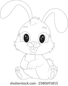 Cute Bunny Hand Draw Kawaii Easter Coloring Page