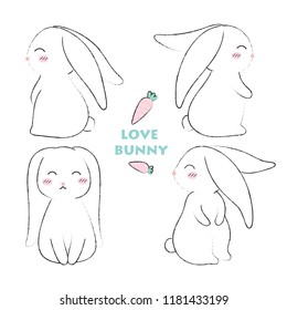 Cute bunny hand drawn style. Vector illustration design.