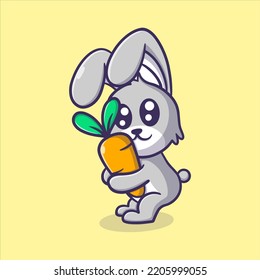 Cute bunny handle carrot cartoon vector icon illustration animal activities
