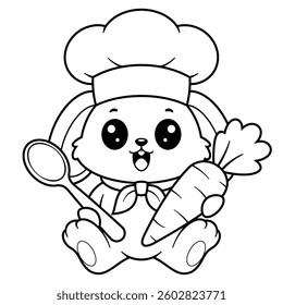 Cute bunny happy to be a chef, for coloring