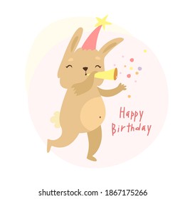 cute bunny happy birthday. festive mood. cute fluffy animal