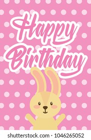 cute bunny happy birthday greeting card dots background