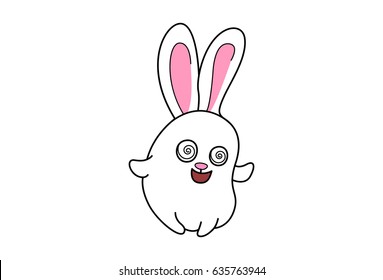 Cute Bunny Happy. Vector Illustration. Isolated on white background.