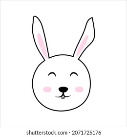 Cute bunny head animal vector icon isolated on white wild zoo linear doodle hare sketch rabbit drawing outline  