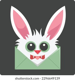 cute bunny head clipart vector illustration design coming out of the envelope