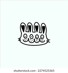 cute bunny head doodle illustration vector