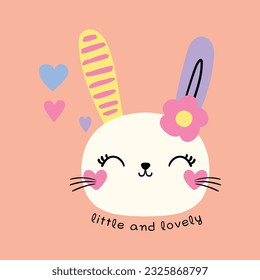 cute bunny head drawing for baby tee print as vector