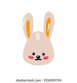 Cute bunny head. Flat vector illustration of a forest animal. Baby rabbit isolated on white background.