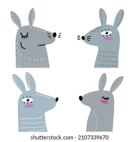 Hermoso. Cabeza de conejo gris. Carácter gracioso de liebre con orejas grandes.