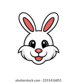 Cute bunny head mascot logo isolated on white background. Flat cartoon style. Bunny logo illustration