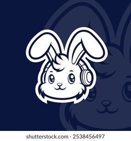 Cute bunny with headphone mascot character