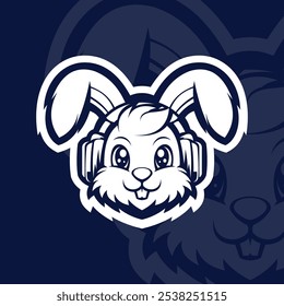 Cute bunny with headphone mascot esport logo design