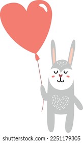 Cute bunny with heart balloon. Nursery print animal