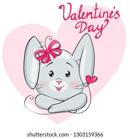 cute bunny with heart for design Happy Valentine's day
