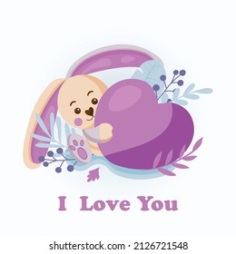 Cute Bunny with a heart and the inscription I love you
