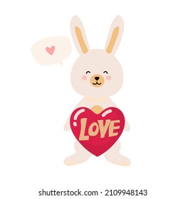 Cute bunny with heart isolated on white. Childish print for apparel, nursery, cards,posters. Vector Illustration on white background. Valentine's day