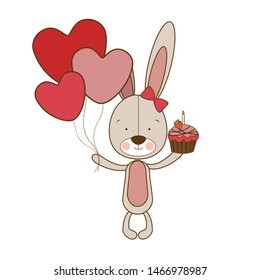 cute bunny with helium balloons