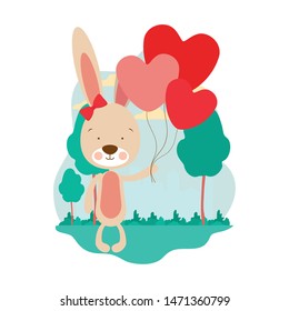 cute bunny with helium balloons