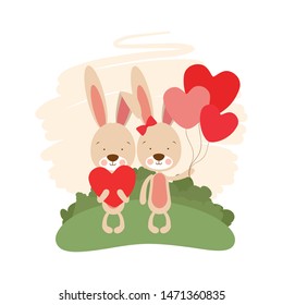 cute bunny with helium balloons