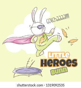 Cute bunny heroes. Little bunny illustration. bunny rabbit cartoon. Hand drawn animal character vector-vector