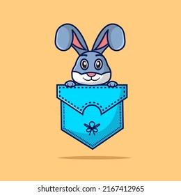 A cute bunny is hiding in a pocket vector illustration