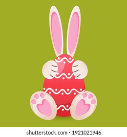 Cute bunny holdind egg. Easter holiday vector illustration.