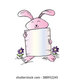 Cute bunny holding banner cute sketchy style
