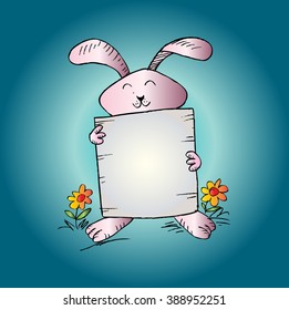 Cute bunny holding banner cute sketchy style