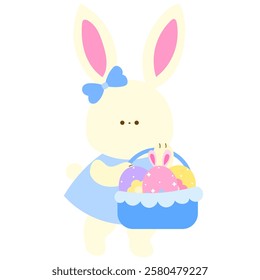 cute bunny holding a basket of decorated easter eggs symbol of easter joy and happiness