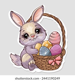Cute bunny holding basket with Easter eggs