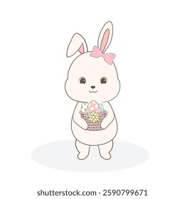 Cute Bunny holding basket of Easter egg illustration