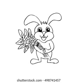 Cute bunny holding beautiful flower
