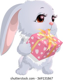 cute bunny holding a box with gifts