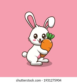 cute bunny holding carrot cartoon illustration